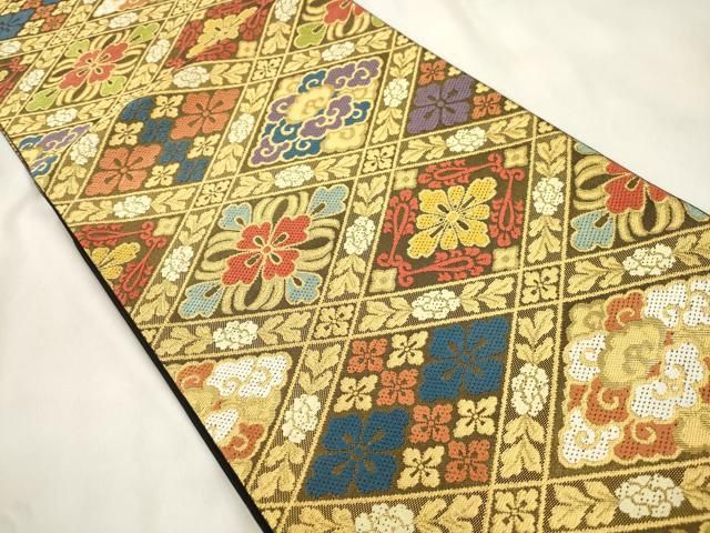平和屋着物●西陣　川島織物　六通柄　本袋帯　菱花文　金糸　正絹　逸品　CABN3955dy