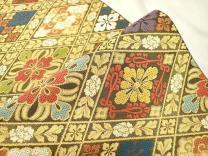 平和屋着物●西陣　川島織物　六通柄　本袋帯　菱花文　金糸　正絹　逸品　CABN3955dy
