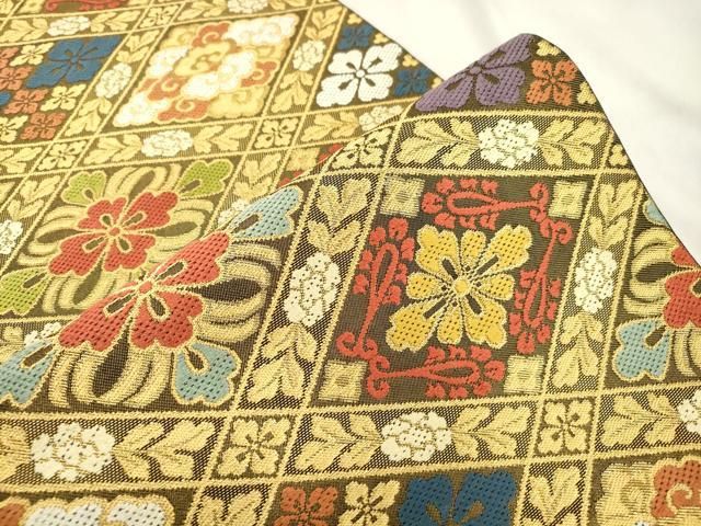 平和屋着物●西陣　川島織物　六通柄　本袋帯　菱花文　金糸　正絹　逸品　CABN3955dy