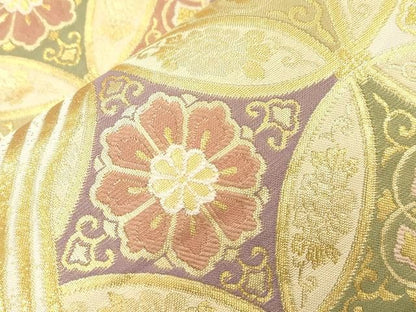 平和屋着物●両面　六通柄袋帯　紹巴　七宝花文　金糸　正絹　逸品　CABN3959dy　