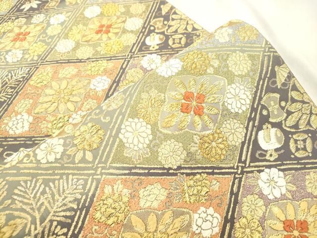 平和屋着物●唐織・西陣の老舗・名門・藤原織物　六通柄袋帯　唐織　菱花文　金糸　正絹　逸品　CABN3960dy