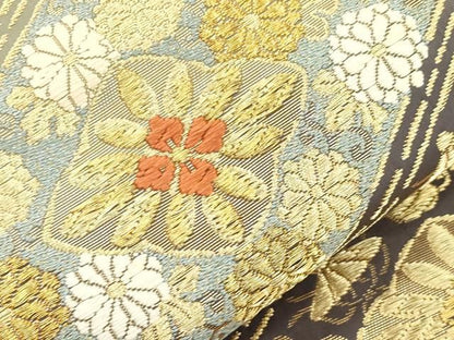 平和屋着物●唐織・西陣の老舗・名門・藤原織物　六通柄袋帯　唐織　菱花文　金糸　正絹　逸品　CABN3960dy