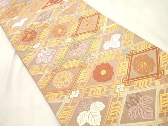 平和屋着物●綴れ　六通柄袋帯　唐織　桐花文　金糸　正絹　逸品　CABN3964dy