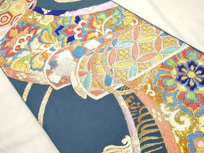 平和屋着物●西陣　環美術織物　本袋帯　六通柄　麗華蒔絵文　金銀糸　正絹　逸品　CABN3967dy