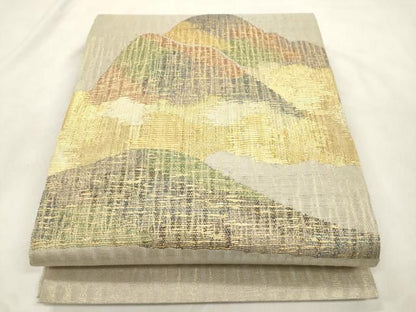 平和屋着物●太鼓柄袋帯　遠山文　金糸　正絹　逸品　未使用　CABN3970dy