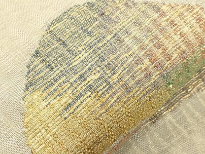 平和屋着物●太鼓柄袋帯　遠山文　金糸　正絹　逸品　未使用　CABN3970dy