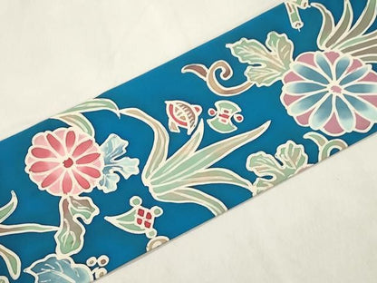 平和屋着物●九寸名古屋帯　ろうけつ染め　草花文　正絹　逸品　CABN3991dy