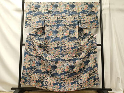 平和屋着物■上質な小紋　草華青海波　暈し染め　鬼しぼ縮緬　正絹　逸品　未使用　CABN4403oy