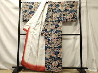 平和屋着物■上質な小紋　草華青海波　暈し染め　鬼しぼ縮緬　正絹　逸品　未使用　CABN4403oy