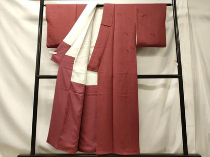 平和屋着物■上質な色無地　流線舞葉文　今様色　正絹　逸品　CABN4406oy