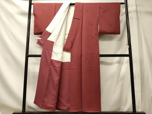 平和屋着物■上質な色無地　流線舞葉文　今様色　正絹　逸品　CABN4406oy