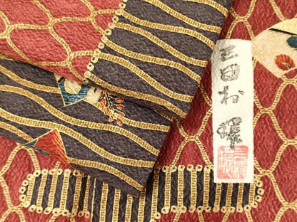平和屋着物■日本のきもの研究家　三田村環　小紋　吉祥地紙花文　金彩　正絹　逸品　CABN4460oy
