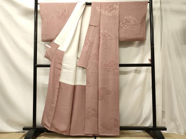 平和屋着物■上質な色無地　雲取り風景地紋　退紅色　正絹　逸品　CABN4471oy