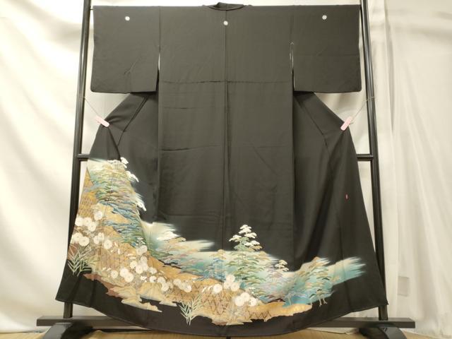 平和屋着物■豪華黒留袖　作家物　駒刺繍　籬花松文　暈し染め　金彩　正絹　逸品　CABN4479oy