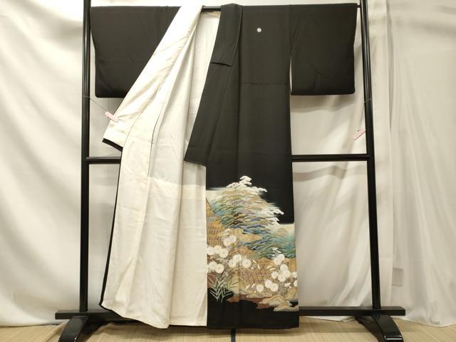 平和屋着物■豪華黒留袖　作家物　駒刺繍　籬花松文　暈し染め　金彩　正絹　逸品　CABN4479oy