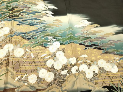 平和屋着物■豪華黒留袖　作家物　駒刺繍　籬花松文　暈し染め　金彩　正絹　逸品　CABN4479oy