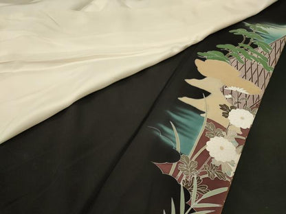 平和屋着物■豪華黒留袖　作家物　駒刺繍　籬花松文　暈し染め　金彩　正絹　逸品　CABN4479oy