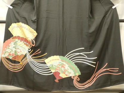 平和屋着物■豪華黒留袖　刺繍　檜扇花松文　金彩　正絹　逸品　CABN4480oy