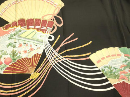 平和屋着物■豪華黒留袖　刺繍　檜扇花松文　金彩　正絹　逸品　CABN4480oy