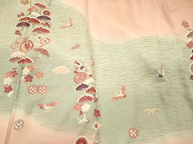 平和屋着物■訪問着　飛鶴松文　宝尽し　暈し染め　金彩　正絹　逸品　CABN4516oy