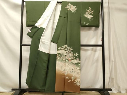 平和屋着物■訪問着　流水草花文　暈し染め　正絹　逸品　CABN4525oy