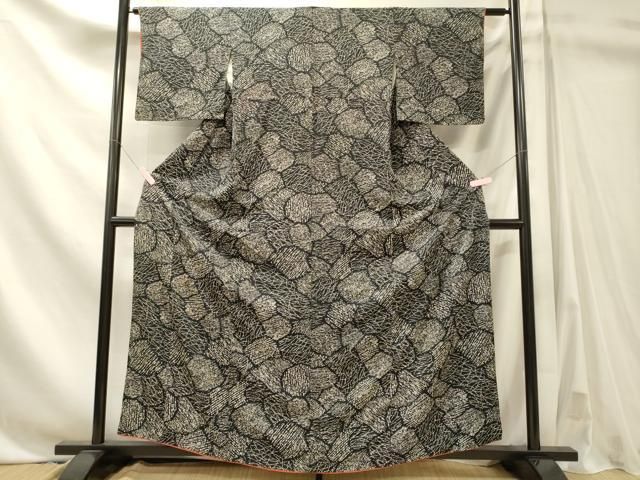 平和屋着物■上質な小紋　幾何学文　黒地　正絹　逸品　CABN4529oy