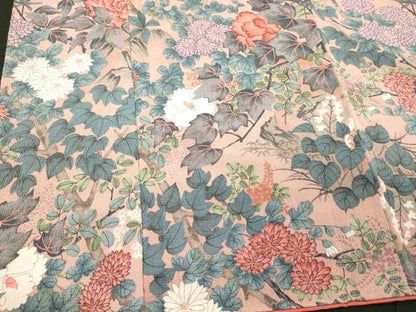平和屋着物■上質な小紋　枝花文　鬼しぼ縮緬　正絹　逸品　CABN4543oy