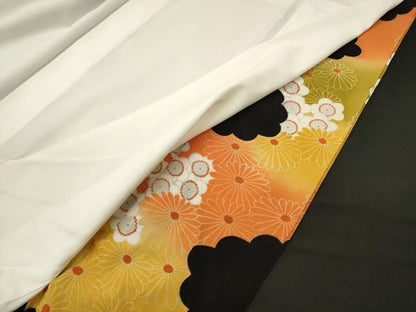 平和屋着物■豪華黒留袖　駒刺繍　尾長鳥花文　暈し染め　金彩　正絹　逸品　CABN4554oy