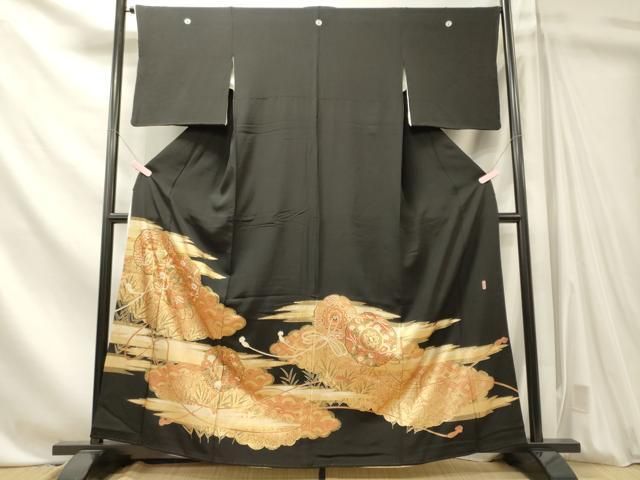 平和屋着物■豪華黒留袖　駒刺繍　萬寿染　鏡裏花文　金彩　正絹　逸品　CABN4555oy