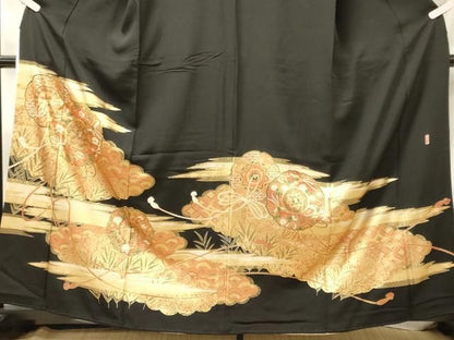 平和屋着物■豪華黒留袖　駒刺繍　萬寿染　鏡裏花文　金彩　正絹　逸品　CABN4555oy