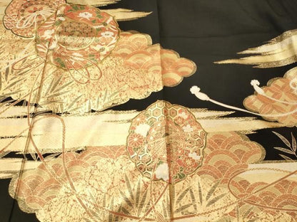 平和屋着物■豪華黒留袖　駒刺繍　萬寿染　鏡裏花文　金彩　正絹　逸品　CABN4555oy