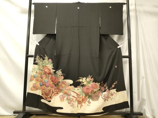 平和屋着物■豪華黒留袖　作家物　刺繍　花車文　金彩　正絹　逸品　CABN4557oy
