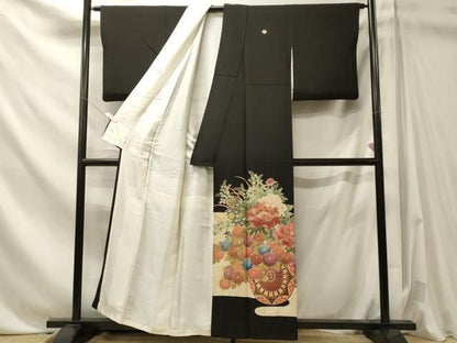 平和屋着物■豪華黒留袖　作家物　刺繍　花車文　金彩　正絹　逸品　CABN4557oy