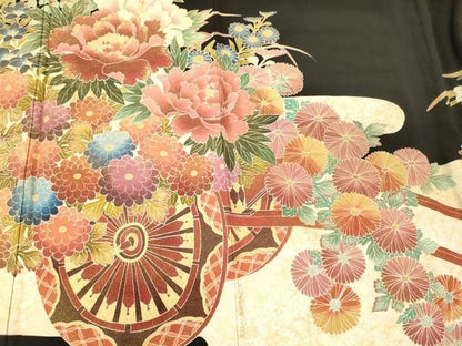 平和屋着物■豪華黒留袖　作家物　刺繍　花車文　金彩　正絹　逸品　CABN4557oy
