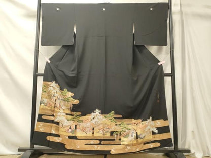 平和屋着物■豪華黒留袖　作家物　駒刺繍　源氏物語図文　金彩　やまと誂製　正絹　逸品　CABN4578oy