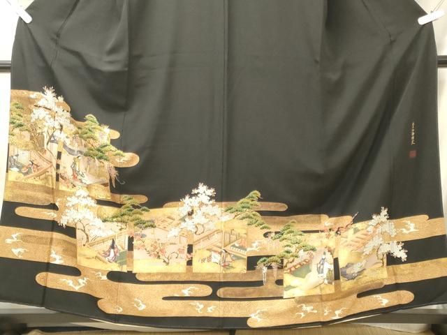 平和屋着物■豪華黒留袖　作家物　駒刺繍　源氏物語図文　金彩　やまと誂製　正絹　逸品　CABN4578oy