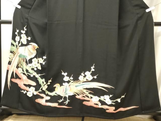 平和屋着物■豪華黒留袖　刺繍　尾長鳥枝梅文　金彩　正絹　逸品　CABN4579oy