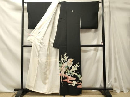 平和屋着物■豪華黒留袖　刺繍　尾長鳥枝梅文　金彩　正絹　逸品　CABN4579oy