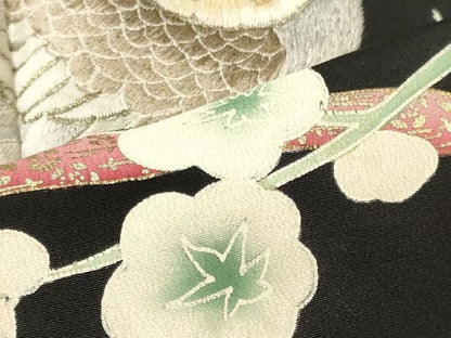 平和屋着物■豪華黒留袖　刺繍　尾長鳥枝梅文　金彩　正絹　逸品　CABN4579oy