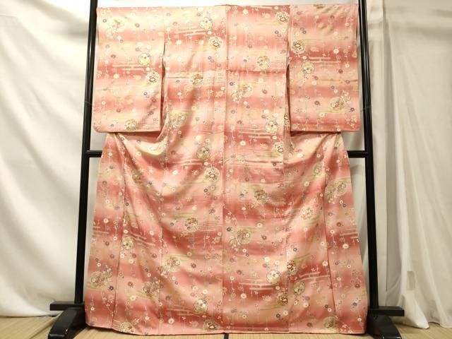 平和屋着物■上質な小紋　雪輪枝花文　暈し染め　金彩　正絹　逸品　未使用　CABN4586oy