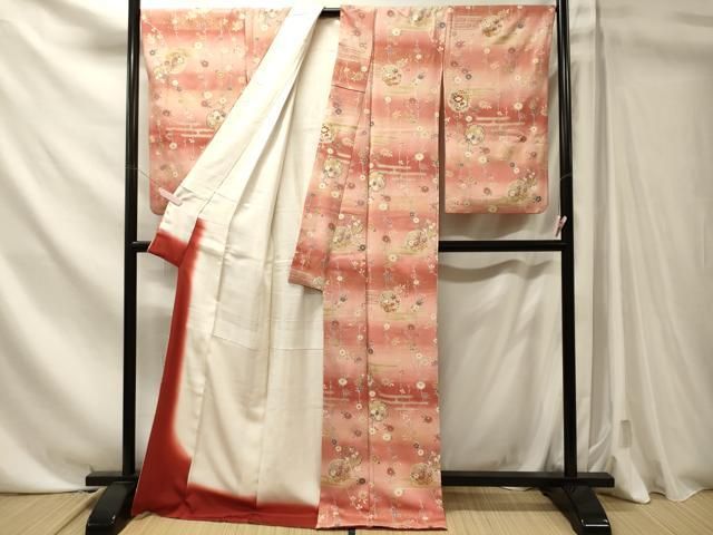 平和屋着物■上質な小紋　雪輪枝花文　暈し染め　金彩　正絹　逸品　未使用　CABN4586oy