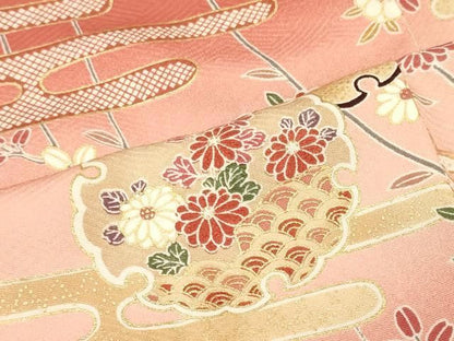 平和屋着物■上質な小紋　雪輪枝花文　暈し染め　金彩　正絹　逸品　未使用　CABN4586oy