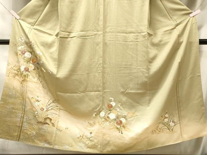平和屋着物■訪問着　駒刺繍　立波枝花文　暈し染め　金銀彩　正絹　逸品　CABN4588oy