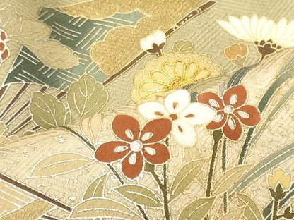 平和屋着物■訪問着　駒刺繍　立波枝花文　暈し染め　金銀彩　正絹　逸品　CABN4588oy