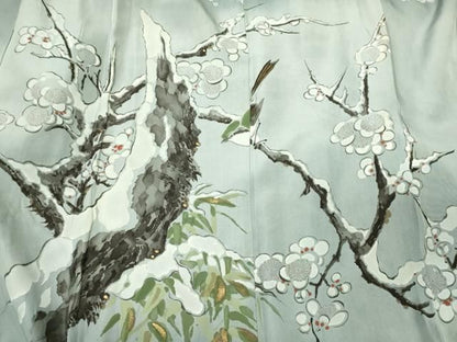 平和屋着物■男性　長襦袢　袷　手描き　絞り　枝梅文　正絹　逸品　CABN4612oy