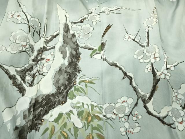 平和屋着物■男性　長襦袢　袷　手描き　絞り　枝梅文　正絹　逸品　CABN4612oy