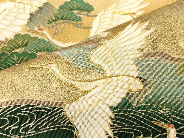 平和屋着物■豪華黒留袖　駒刺繍　飛鶴松文　暈し染め　金彩　正絹　逸品　CABN4613oy