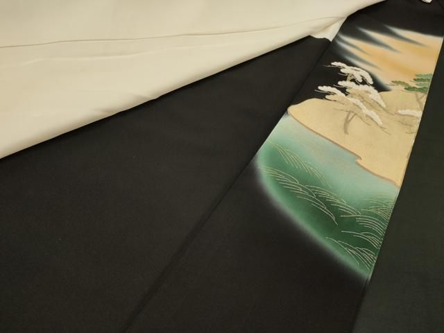 平和屋着物■豪華黒留袖　駒刺繍　飛鶴松文　暈し染め　金彩　正絹　逸品　CABN4613oy