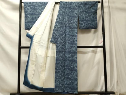 平和屋着物■上質な小紋　型染め　風景飛鶴草花文　正絹　逸品　未使用　CABN4615oy