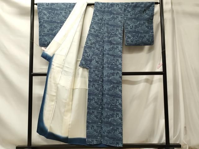 平和屋着物■上質な小紋　型染め　風景飛鶴草花文　正絹　逸品　未使用　CABN4615oy